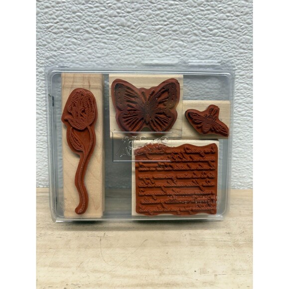 Stampin Up Flores Suaves Set Of 4 Wood Mounted Rubber Stamps - Picture 2 of 5